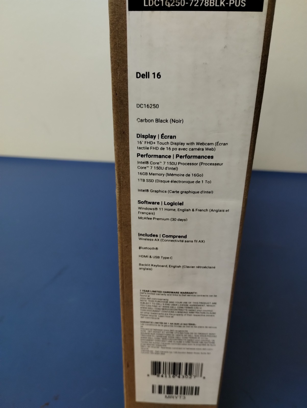 DELL 16 DC16250 MRYT3, Intel Core 7 150U, 1.80 GHz, 16 GB RAM, 1 TB NVMe SSD