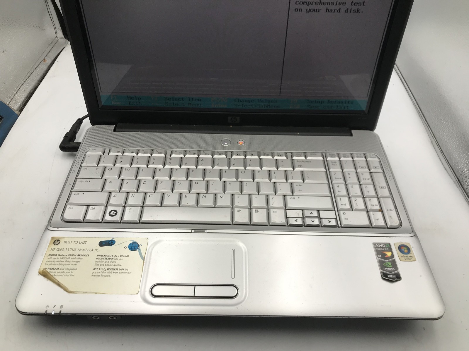 HP G60 117US – BOOTS TO BIOS – AMD TURION X2 – 2GB RAM – NO OS – READ DESC – BB!