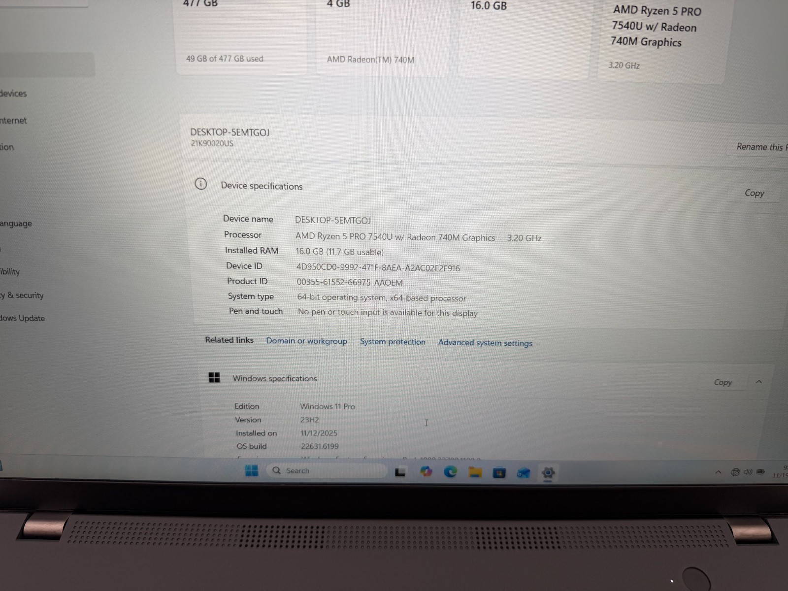 Lenovo ThinkPad P16s Gen 2 16″ 512 GB SSD 16 GB RAM Ryzen 5 Pro 7540U AMD 740M
