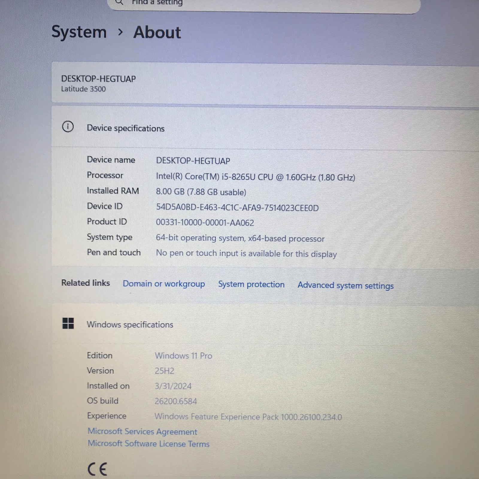 Dell Latitude 3500 15.6″ i5-8365U 1.6GHz 8GB RAM 256GB M.2 SSD (Windows 11 Pro)