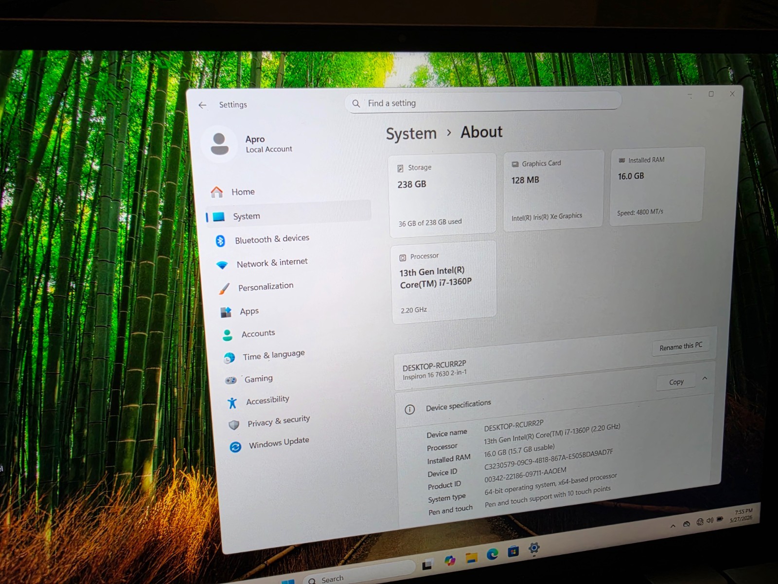 Dell Inspiron 16 7630 16″ Touch 16GB 256GB SSD i7-1360P WIN11H, Platinum Silver