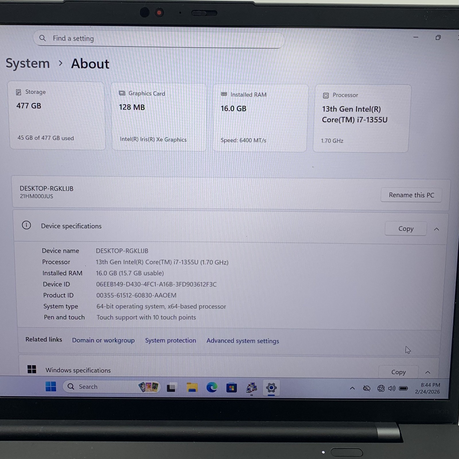 Lenovo ThinkPad X1 Carbon Gen 11 14″ i7-1355U 1.7GHz 16GB RAM 512GB SSD