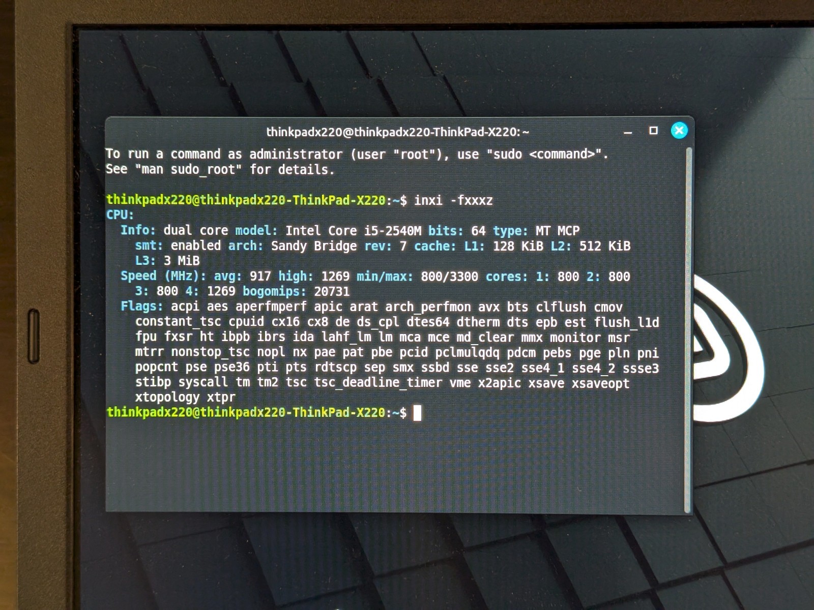 Lenovo ThinkPad X220 12″ Linux Mint Core I5-2540M, 16GB RAM 160GB SSD