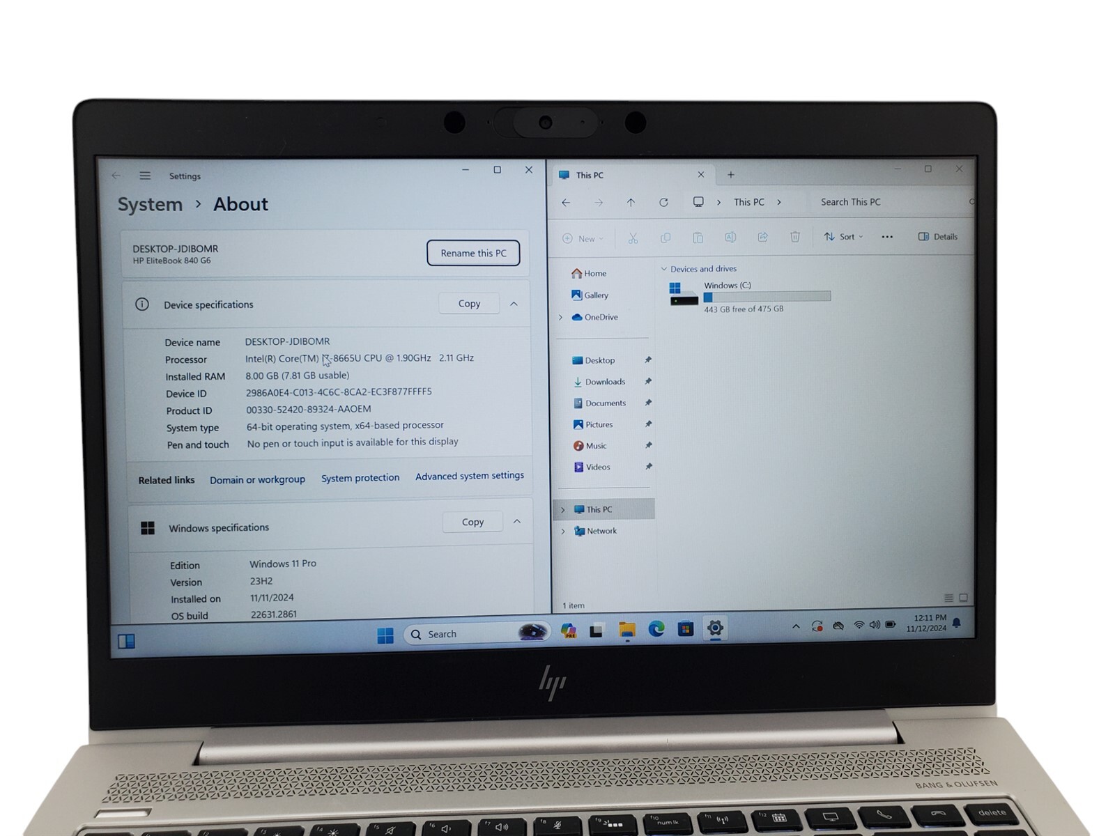 HP EliteBook 840 G6 i7-8665U 1.9GHz 8GB RAM 512GB SSD WIN 11 PRO 14″ Laptop PC