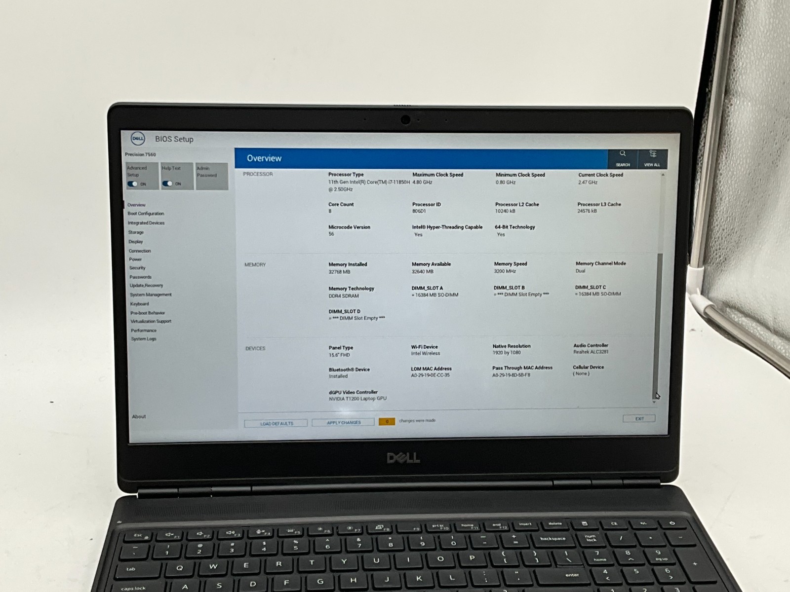 DELL Precision 7560 i7-11850H 2.50 32GB 1tb T1200 15.6″ WIN11 *read* 42TQ2J3