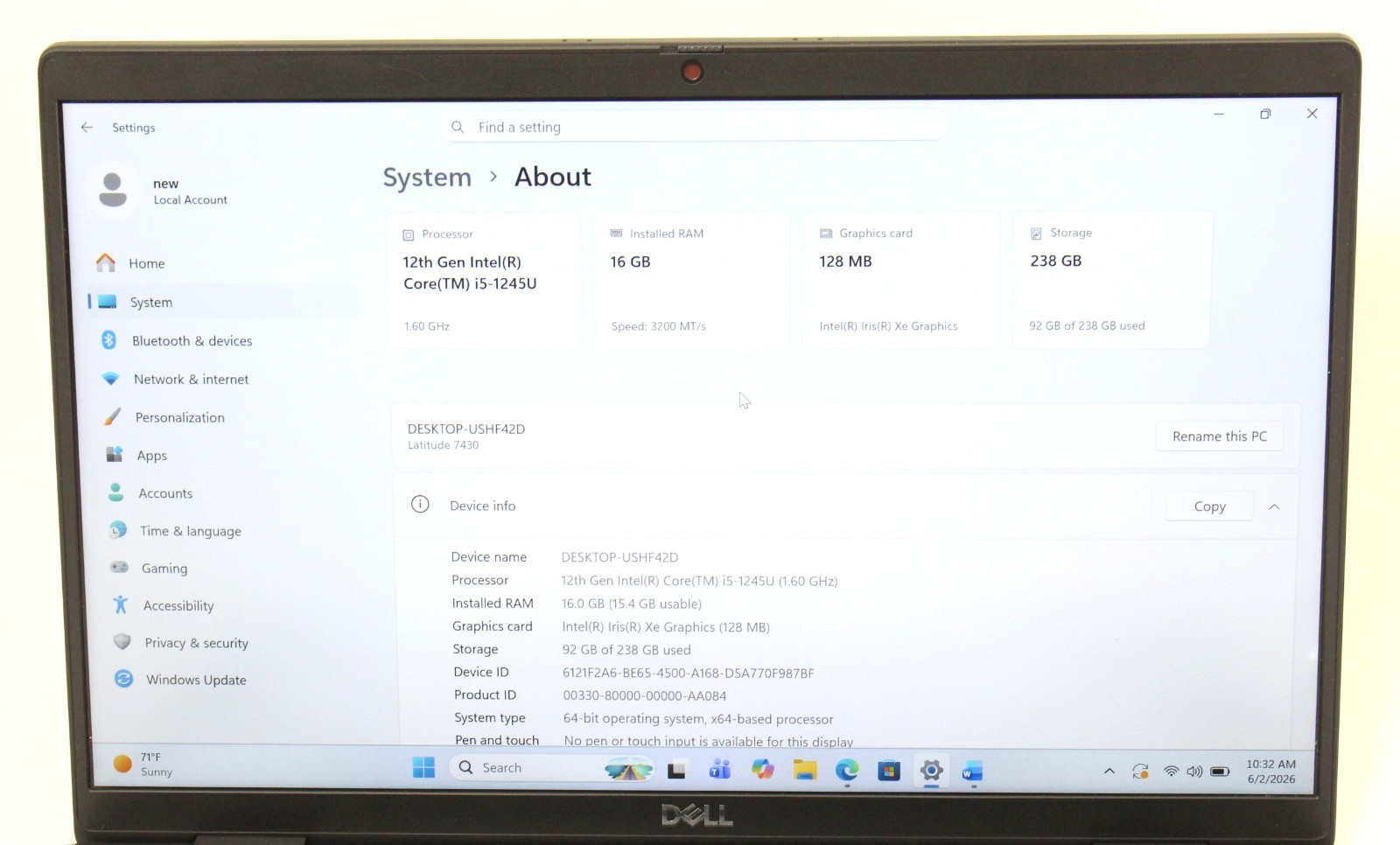 Dell Latitude 7430 14″ 1.6GHz i5-1245U 256GB SSD 16GB RAM Win 11 Pro ; 6180000