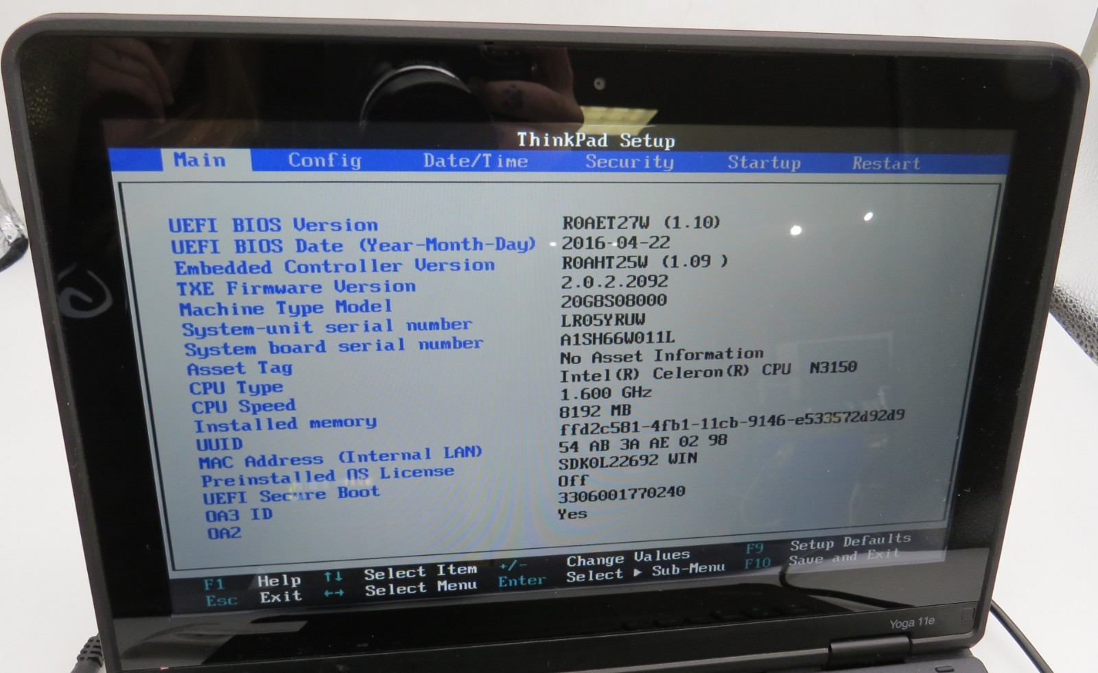 Lenovo Yoga 11e-11.6″-Celeron-N3150@1.6GHz-8GB DDR3 RAM-NO STORAGE-NO OS