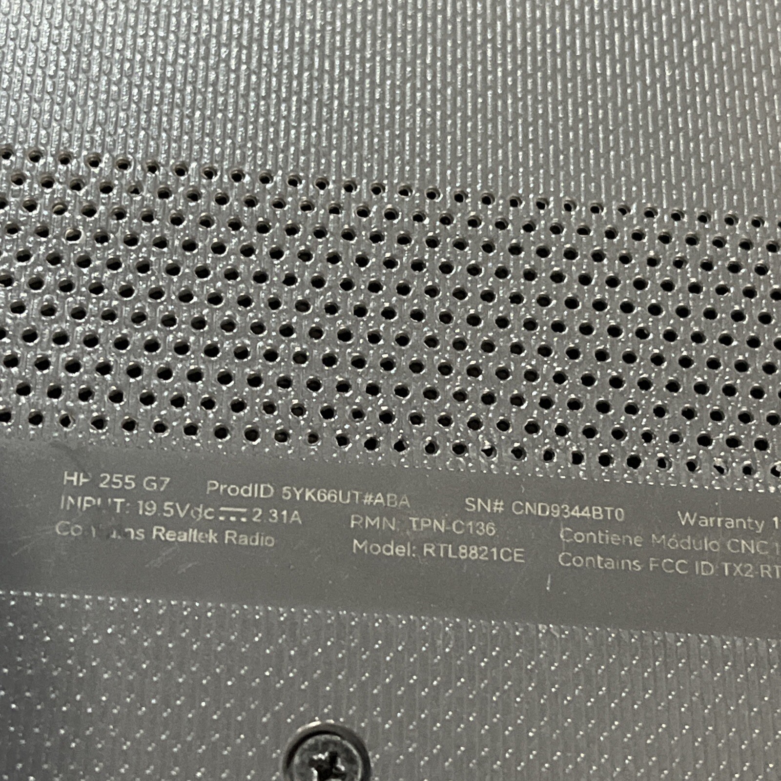 HP 255 G7 NOTEBOOK AMD A6-9225 RADEON 8GB RAM NO HD ;