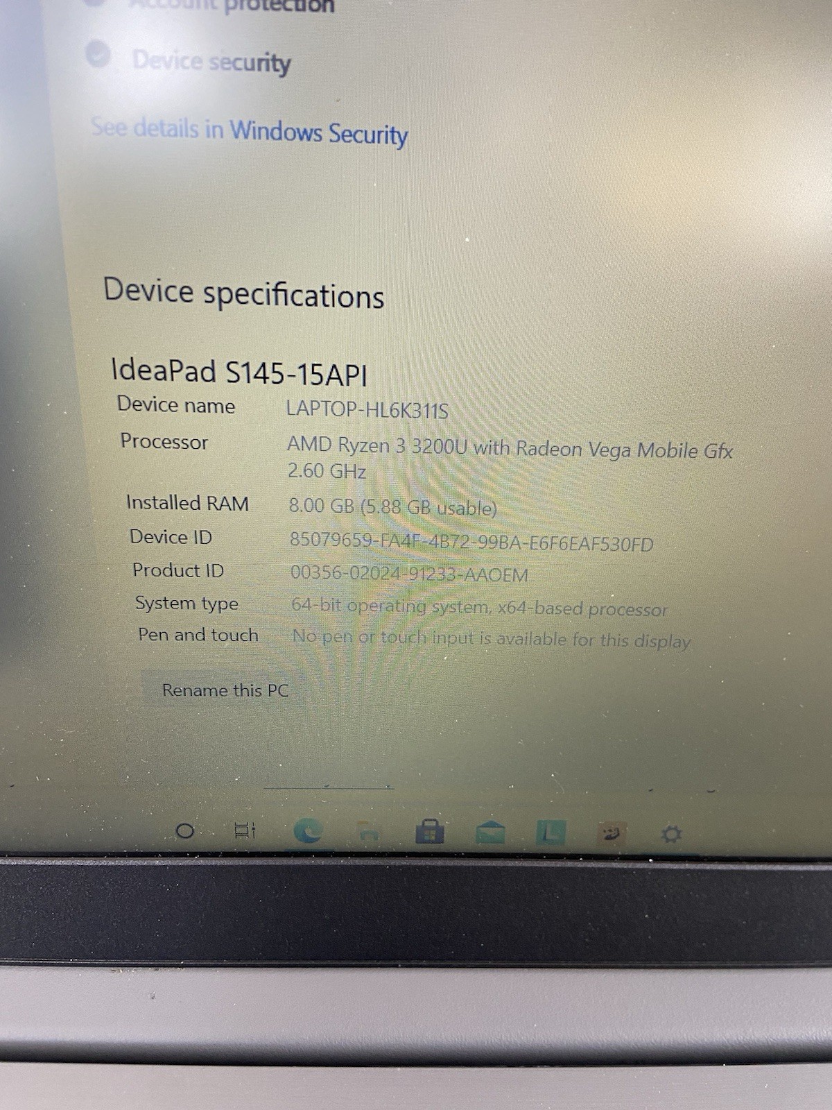 Lenovo IdeaPad S145-15API 2.60GHz AMD Ryzen 3 3200U 8GB RAM 256GB SSD 15.6″ FHD