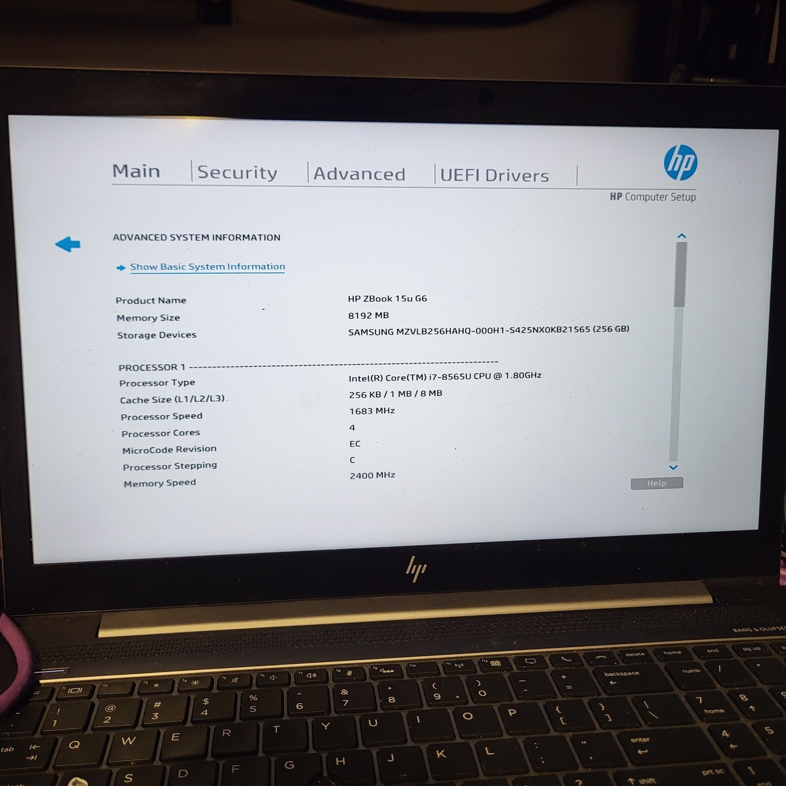 Bad Keyboard HP ZBook 15u G6 Laptop Intel i7-8565U 1.8GHz 8GB 256GB SSD