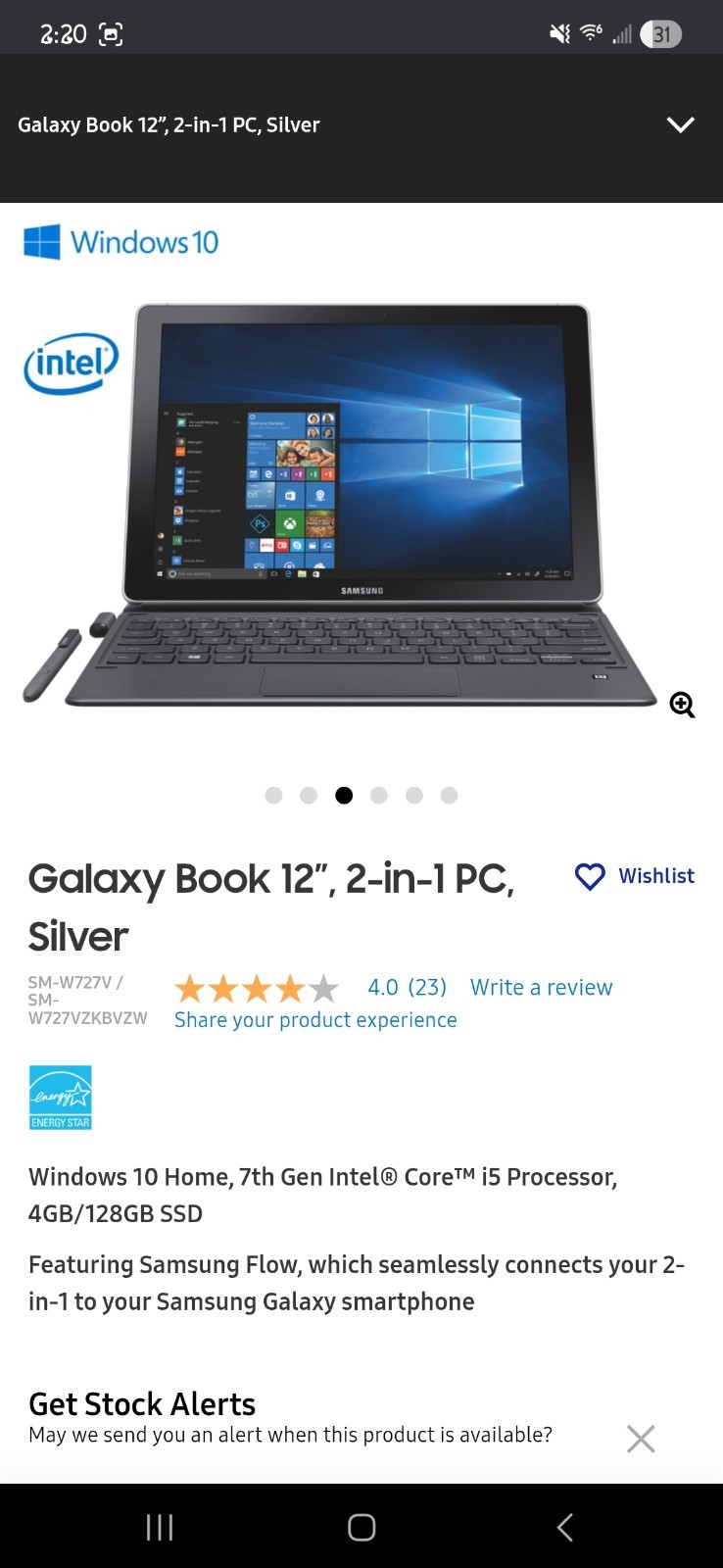 Samsung Galaxy Book 12″ 2in1 Lte PC In Silver (Verizon)
