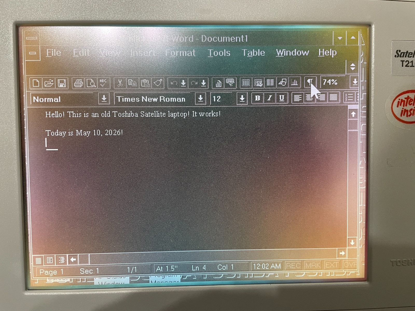 Toshiba Satellite T2105 Laptop ~ 486DX2 CPU ~ Monochrome 4MB RAM ~ Bad Floppy