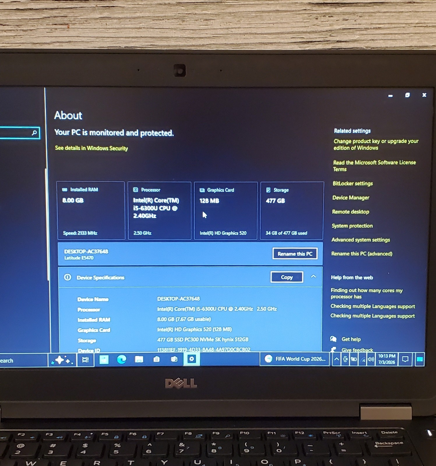 Dell Latitude E5470 i5-6300u 2.40GHz 8GB 512GB SSD Webcam (Windows 10 Pro)