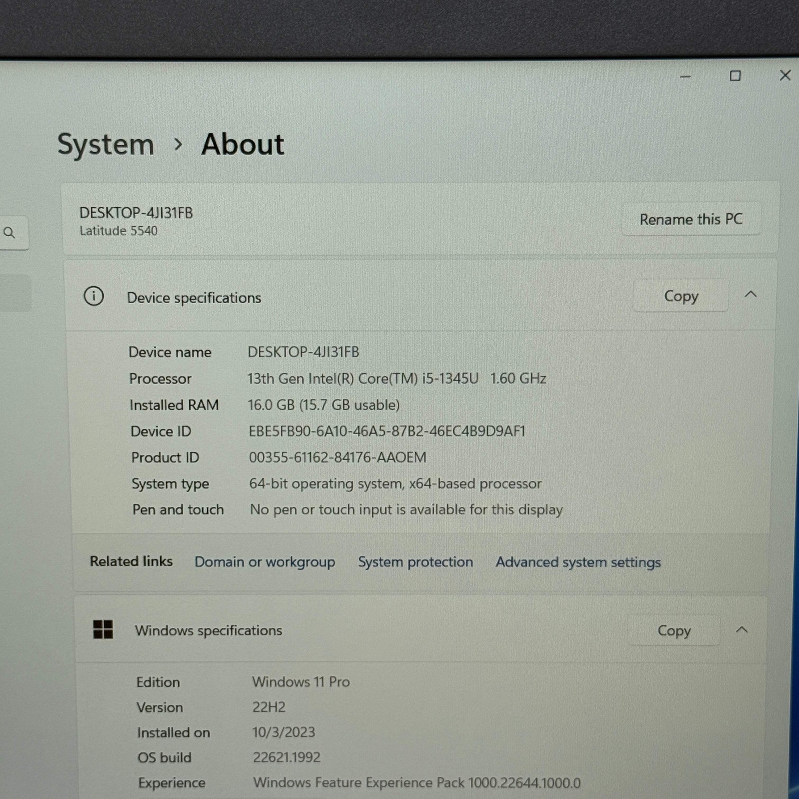 Dell Latitude 5540 15.6″ i5-1345U 1.6GHz 16GB RAM 512GB SSD