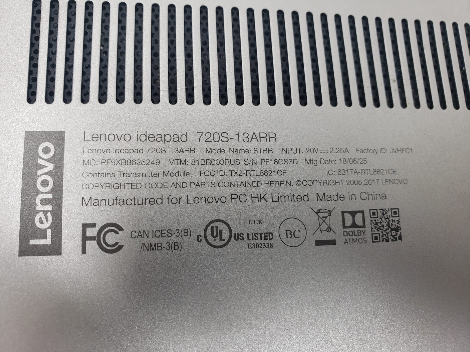 Laptop Ideapad 13″ – 720S-13ARR model 81BR (81BR003RU) battery doesn’t hold c…