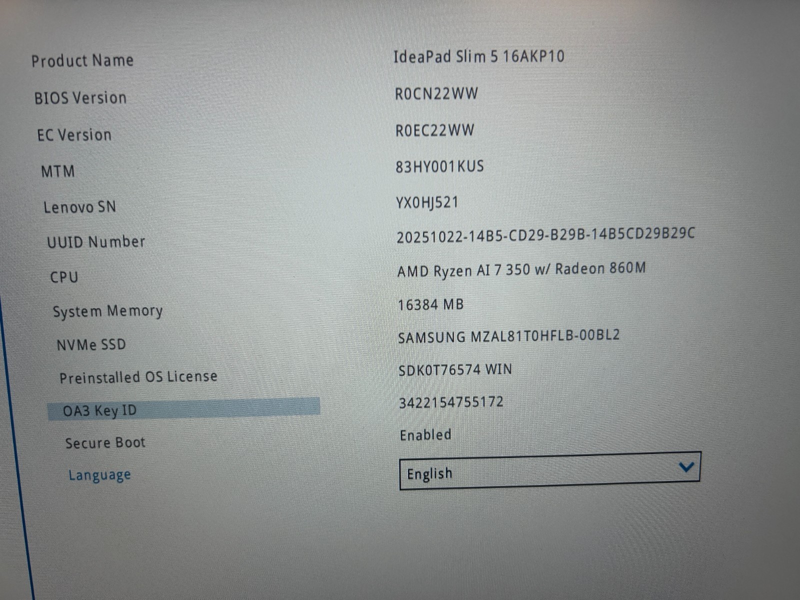 LENOVO IdeaPad Slim 5 16AKP10, AMD Ryzen AI 7 350, 16 GB RAM, 1 TB NVMe SSD