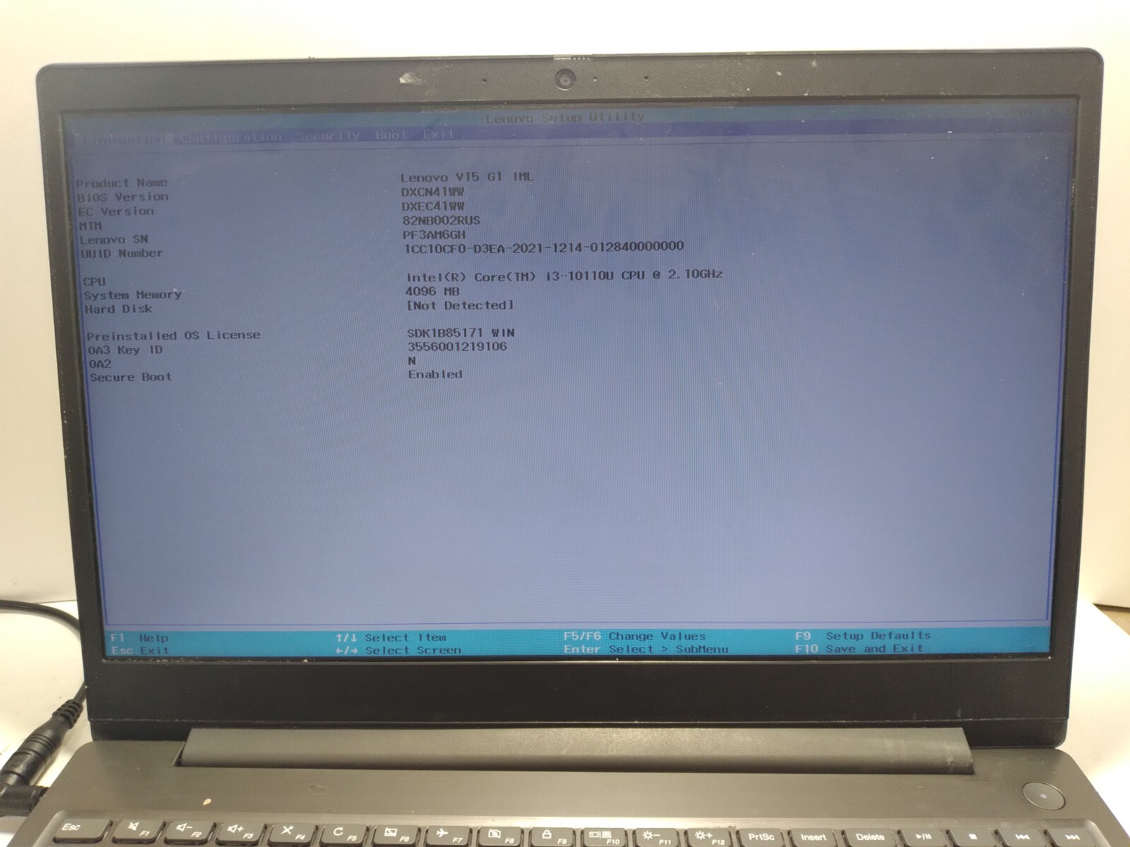 Lenovo V15 G1 IML w/i3-10110U, 4GB RAM Laptop for Parts/Repair #0190