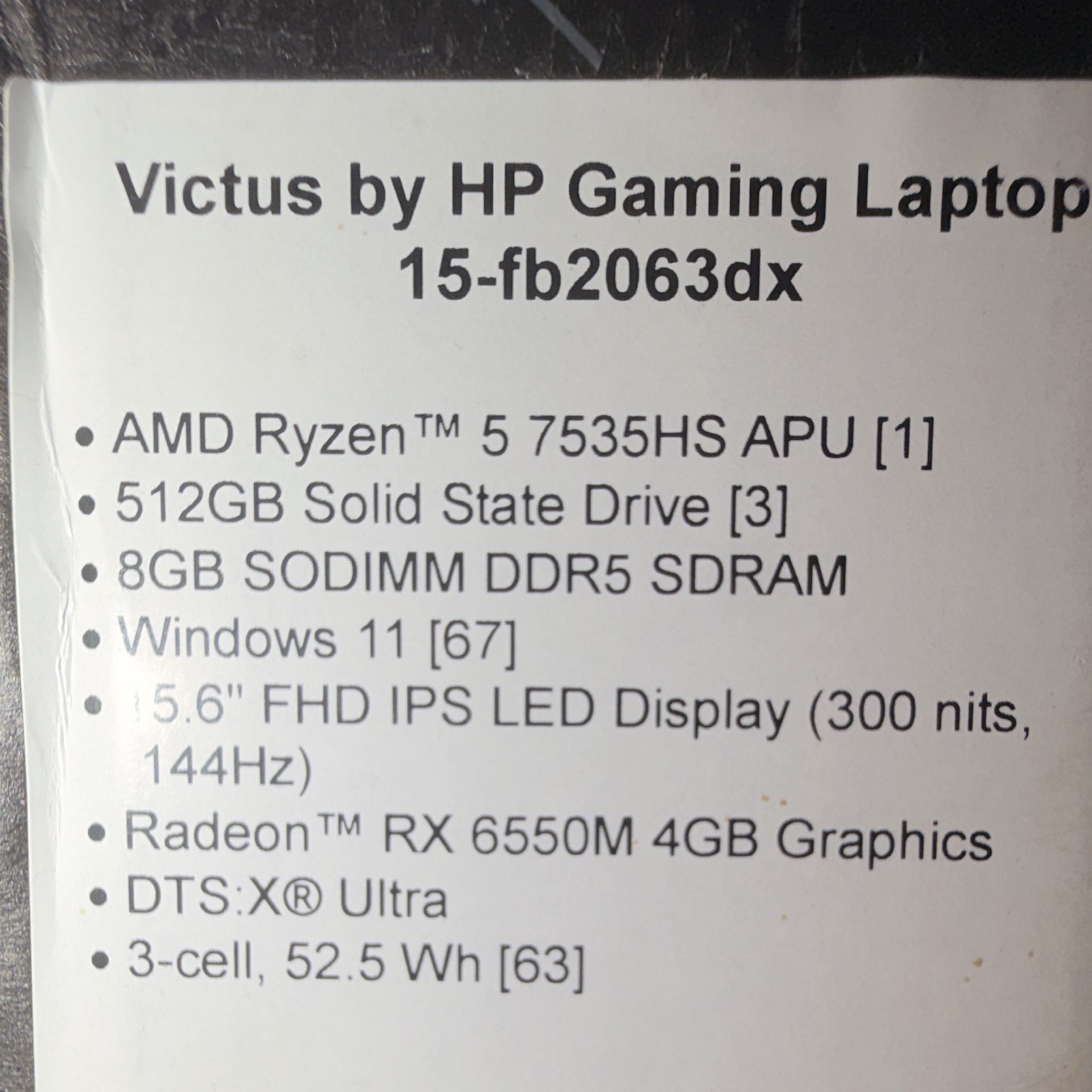 HP Victus 15, Ryzen 5 7535HS 512GB RX6550M screen not working better than 3050