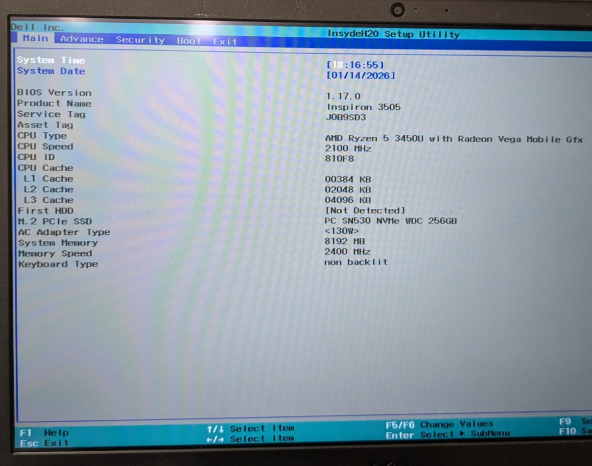 Dell Inspiron 3505 15.6″ AMD Ryzen 3450U 8GB 256GB SSD W11H J0B9SD3 SOLD AS-IS