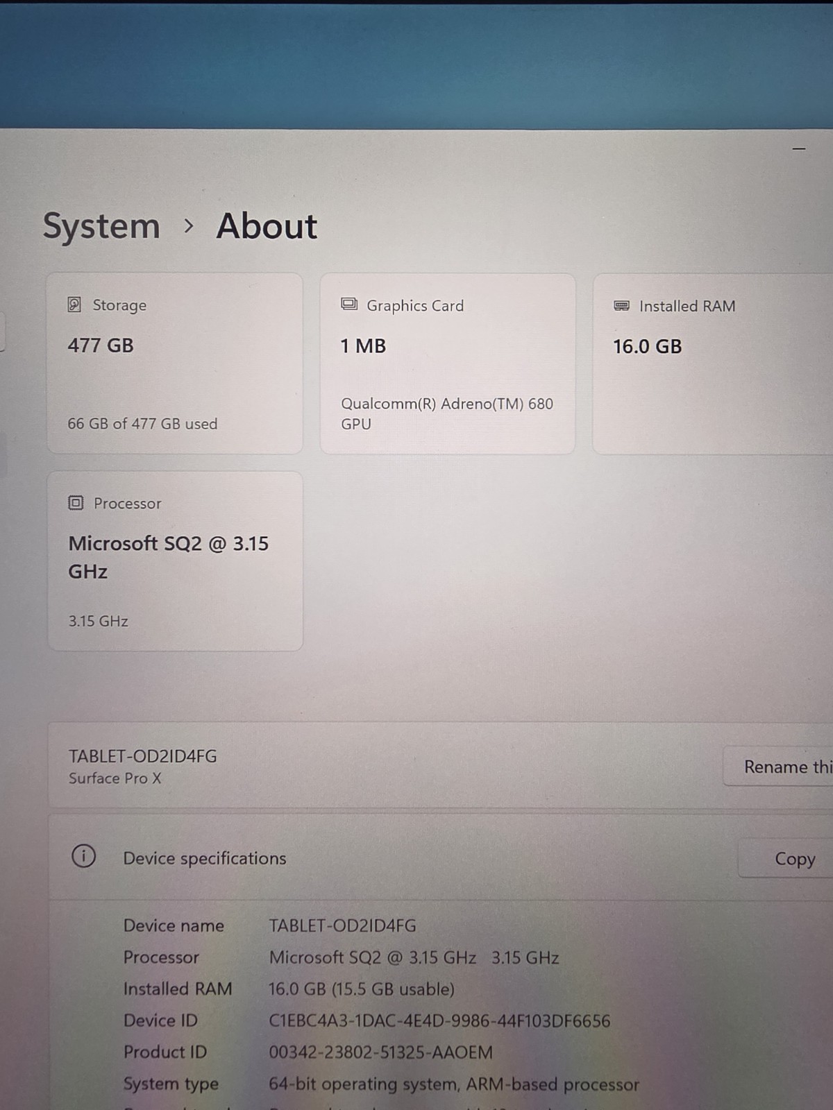 Microsoft Surface Pro x SQ2 16GB