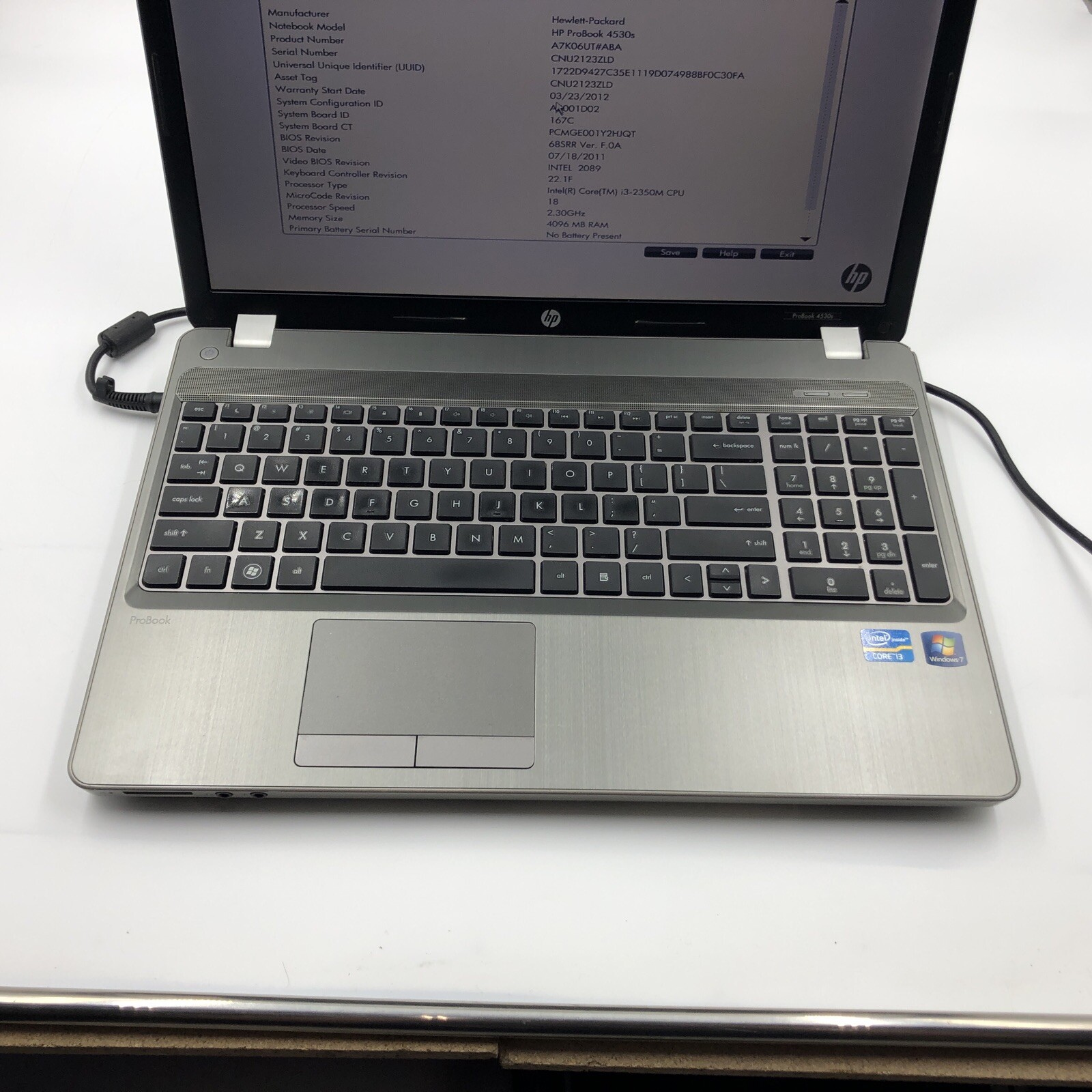 HP Probook 4530s Laptop i3-2330M 2.2GHZ 4GB NO HDD/OS 1366×768 (FOR PARTS)
