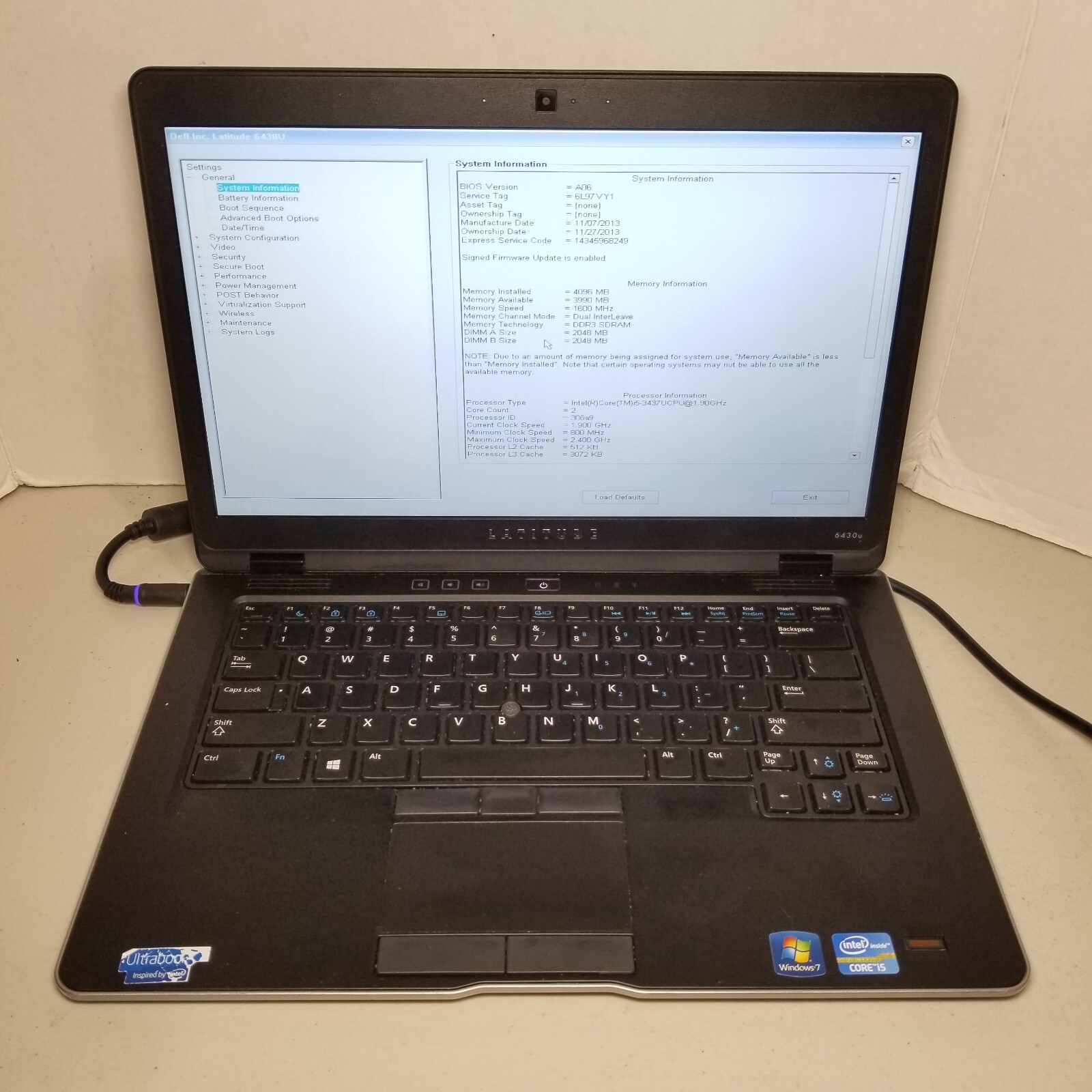Dell Latitude 6430U i5-3437U 4GB RAM NO HDD/OS/BATTERY! Boots to Bios #69