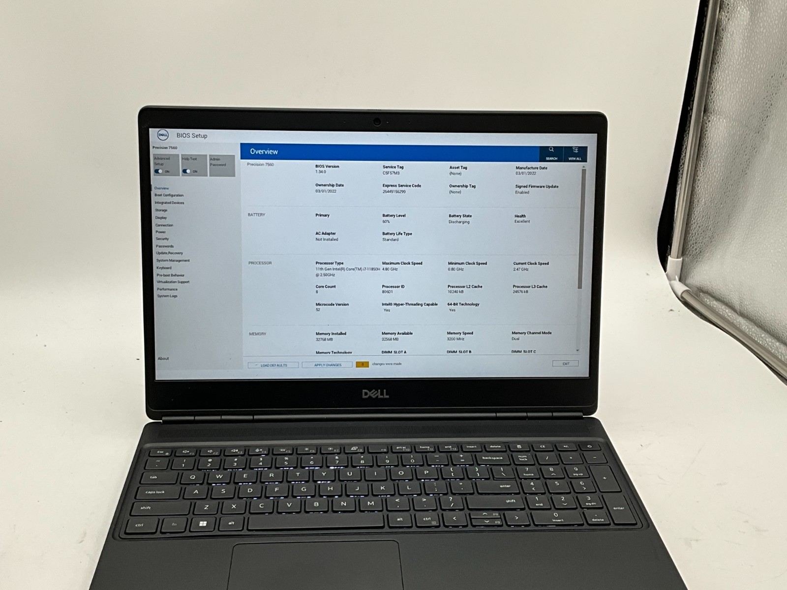 DELL Precision 7560 i7-11850H 2.50 32GB 1tb T1200 15.6″ WIN11 laptop C5F57M3
