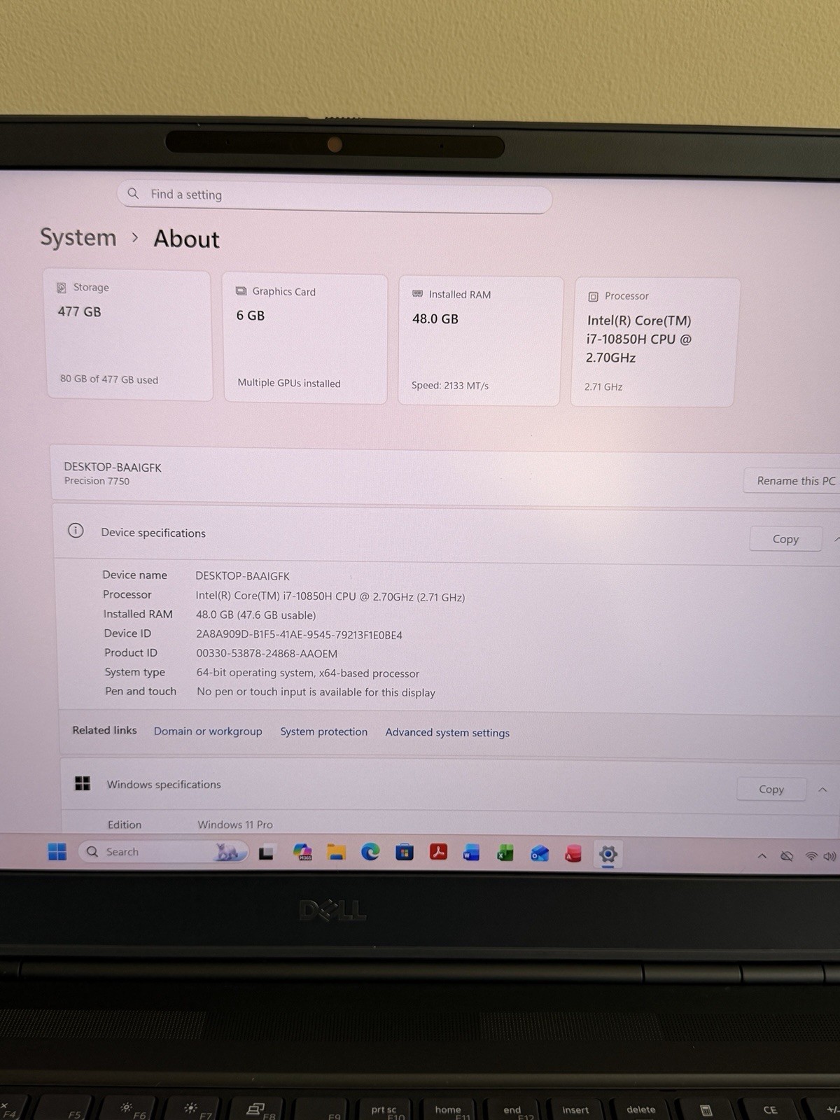 Dell Precision 7750 | i7-10850H | 48GB RAM | 512GB SSD | 6GB GPU | Win 11 Pro