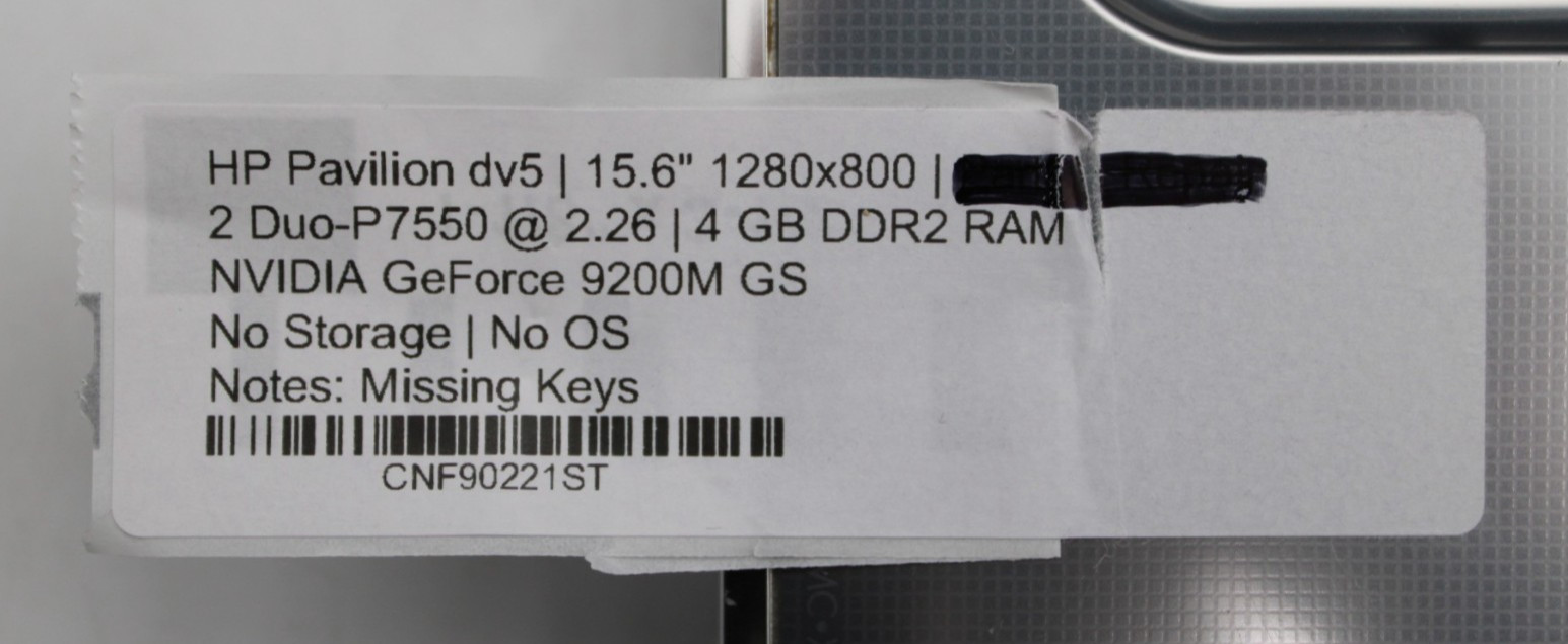 HP Pavilion Dv5 2Duo-P7550@2.26GHz 4GB DDR2 NO STORAGE OR OS *USED/TESTED*