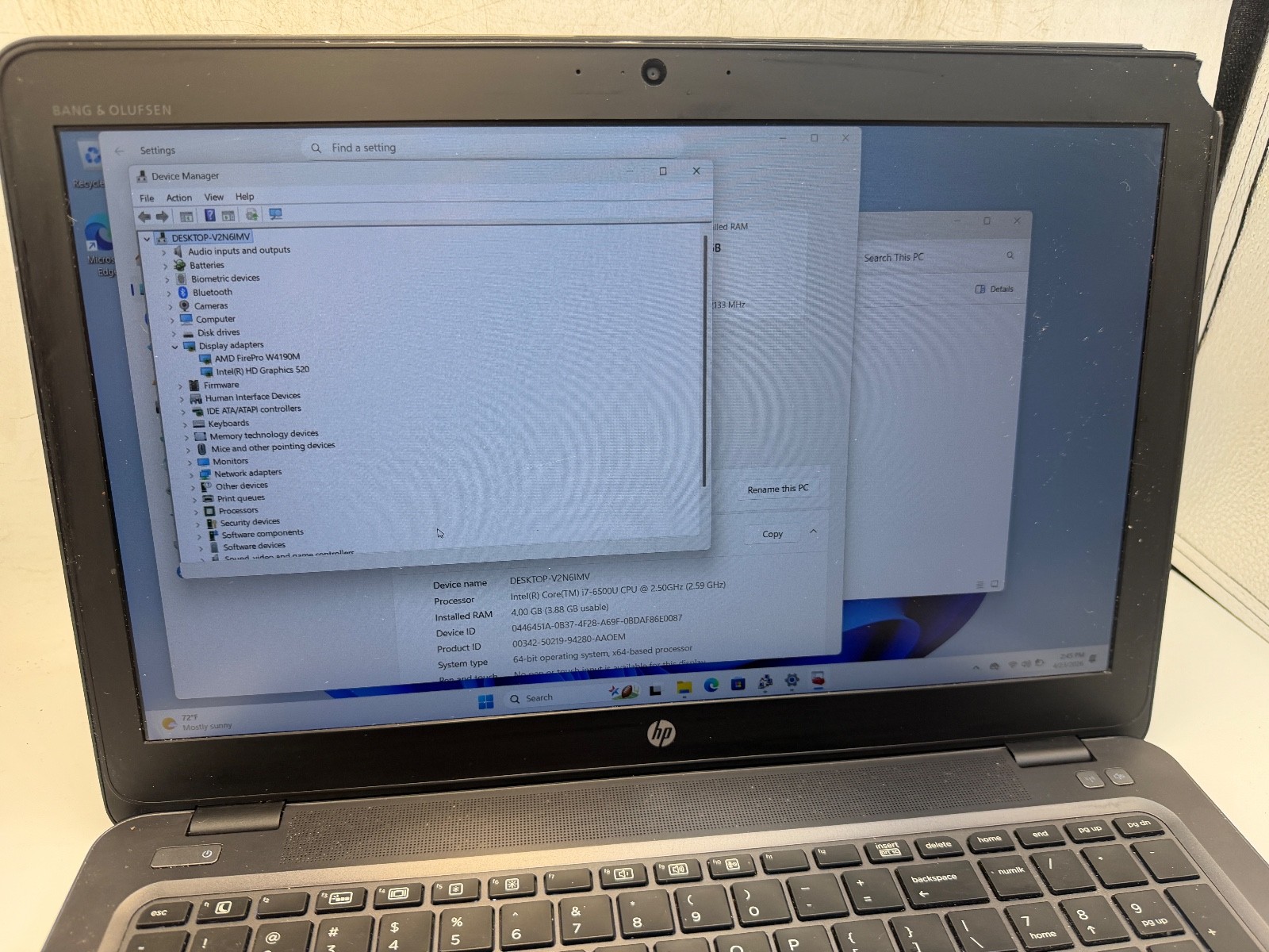 HP ZBook 15u G3 Laptop Intel i7-6500U 4GB RAM 256GB SSD Win11 -w/battery C GRADE