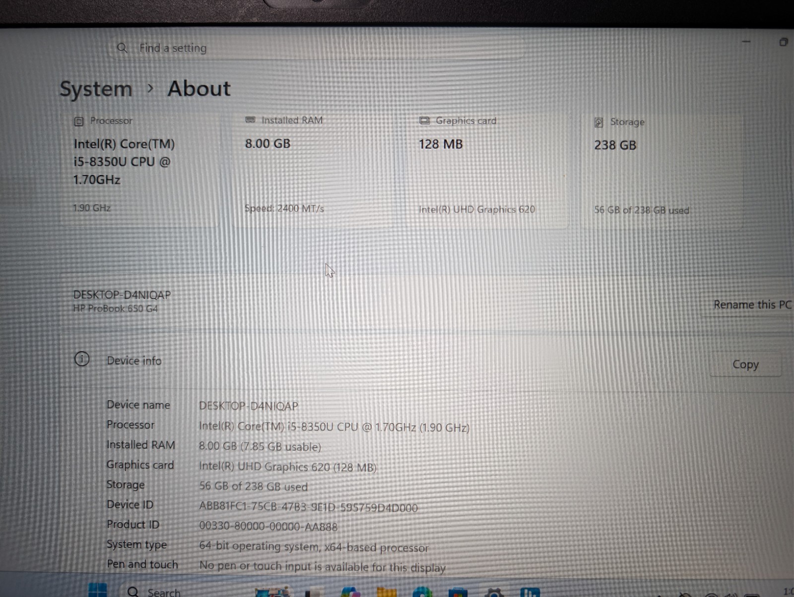Read! HP PROBOOK 650 G4 | i5-8350U 8GB RAM 256GB NVMe SSD | FHD Windows 11 Pro