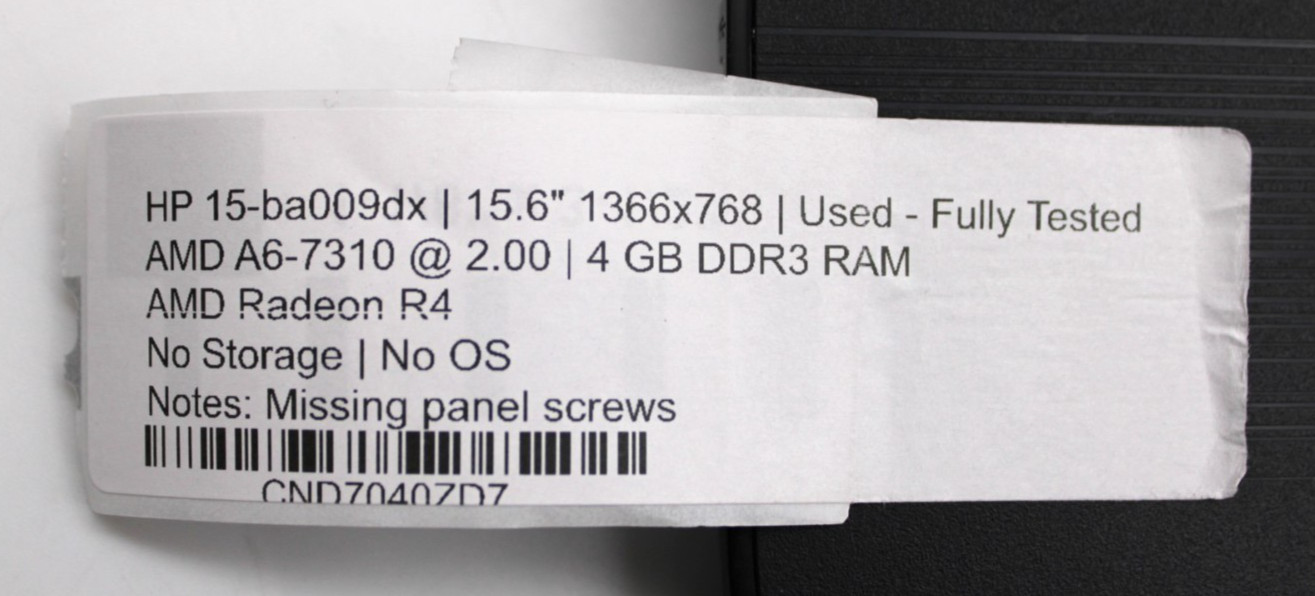HP 15-ba009dx AMD A6-7310@2.0GHz 4GB DDR3 RAM NO STORAGE/OS *USED/TESTED*