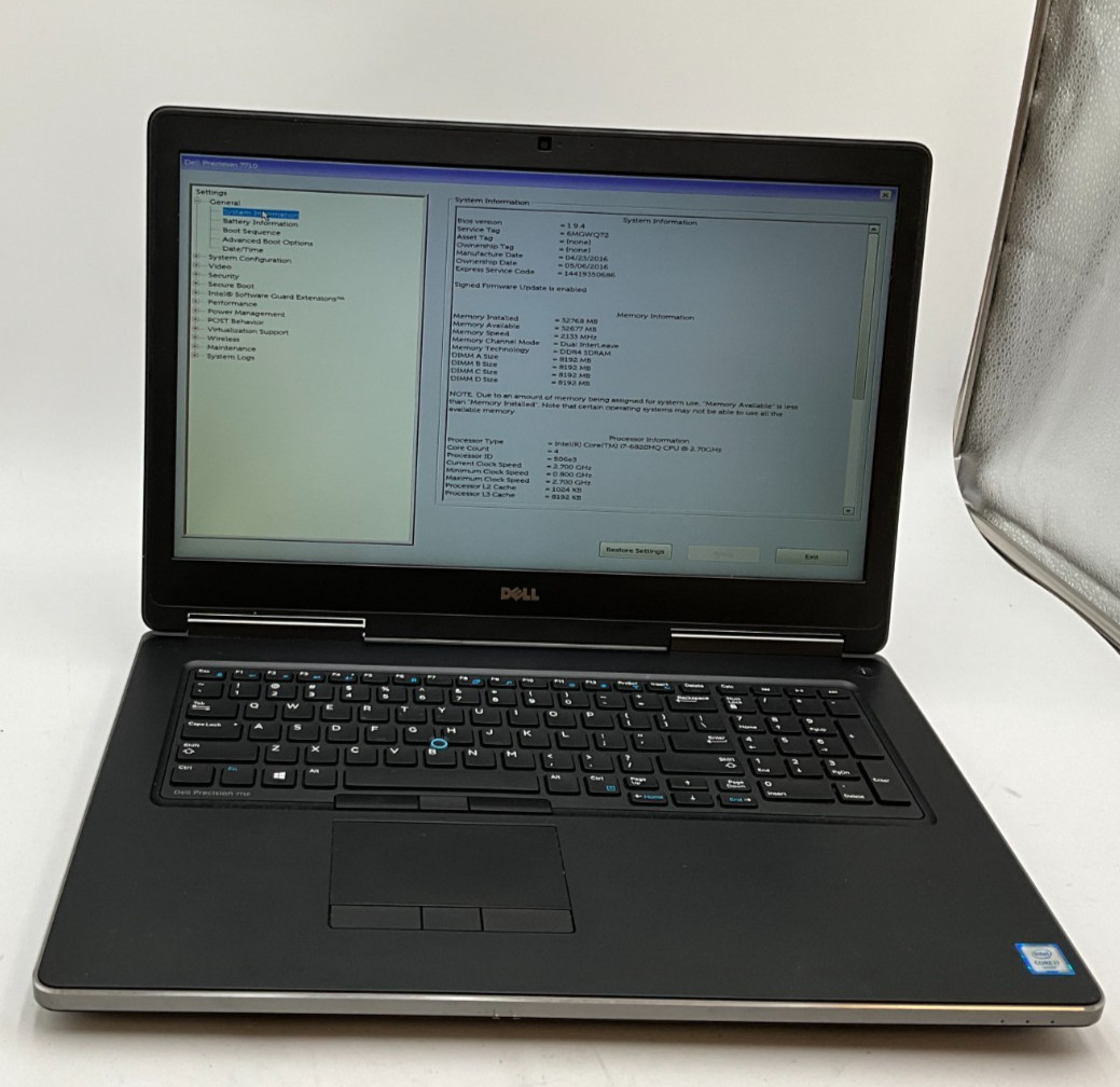 DELL Precision 7710 i7-6820HQ 32GB 512GB 17.3″ M3000M LAPTOP 6MGWQ72 NO OS
