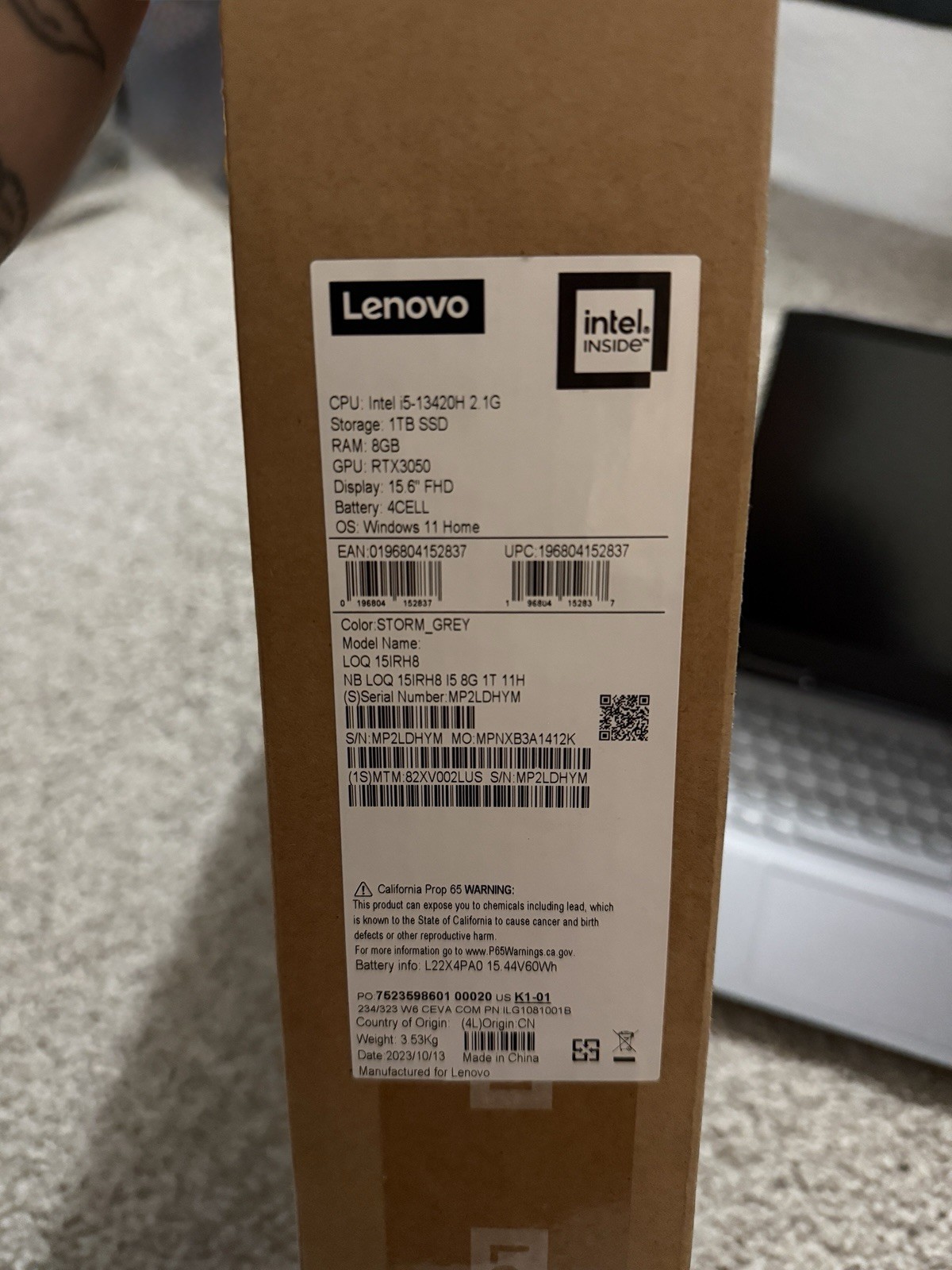 Lenovo LOQ 15IRH8 Intel i5 RTX 3050 8GB 1TB SSD 15.6″ Win11 Storm Grey