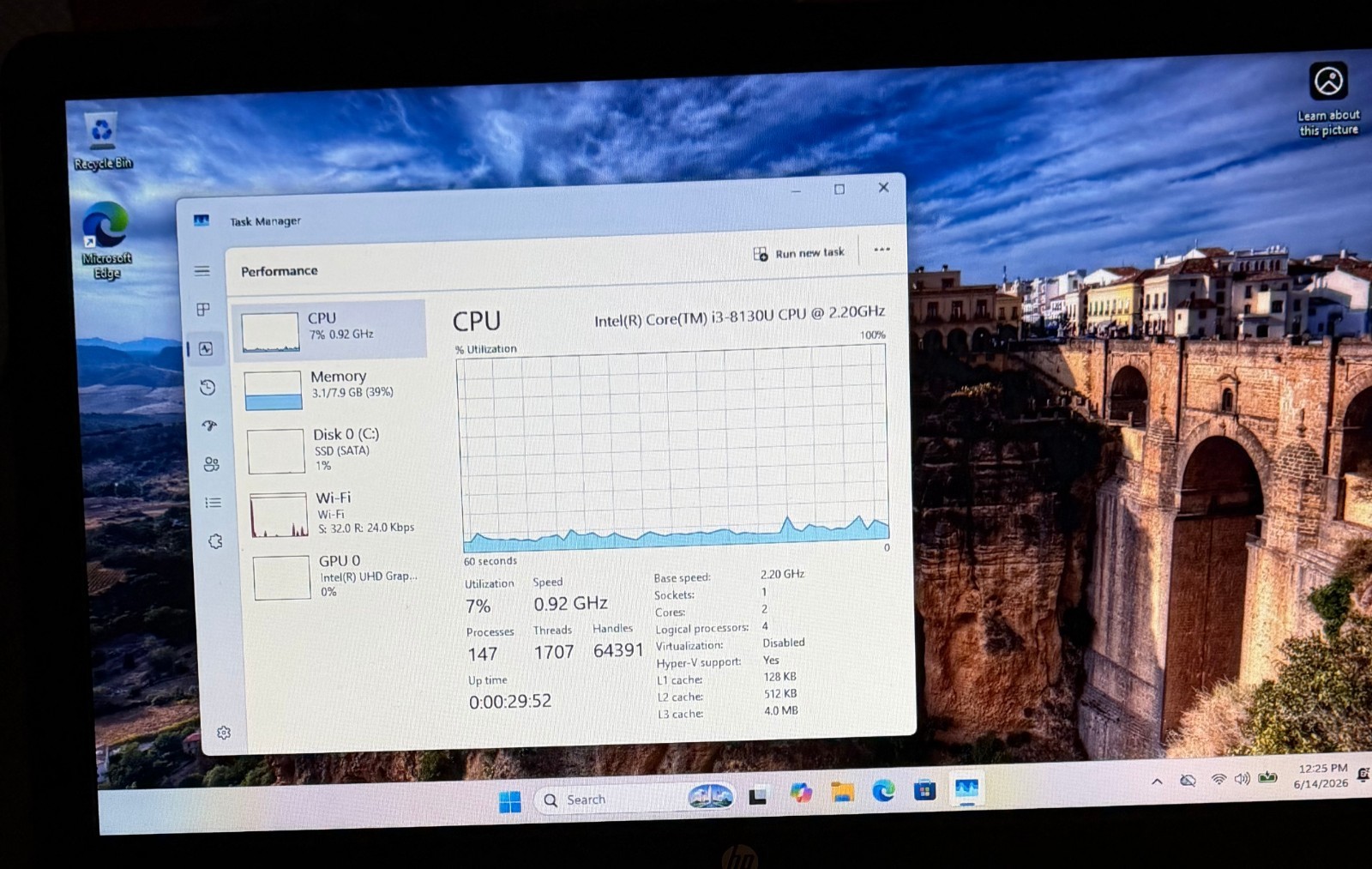 HP 15-bs113dx i3-8130U 8GB RAM 120GB SSD Windows 11 OEM HP Charger