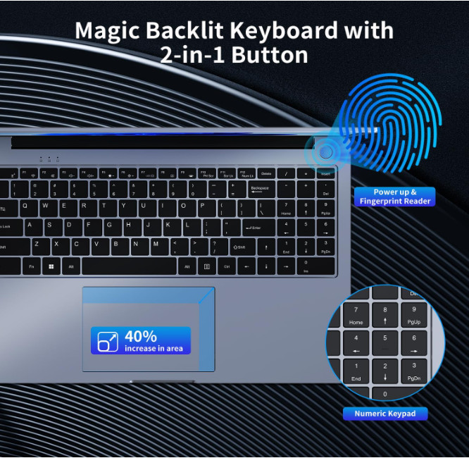 Laptop Computer, Quad-Core N95 Processor(Up to 3.4GHz), 16GB DDR4 512GB SSD, 16“