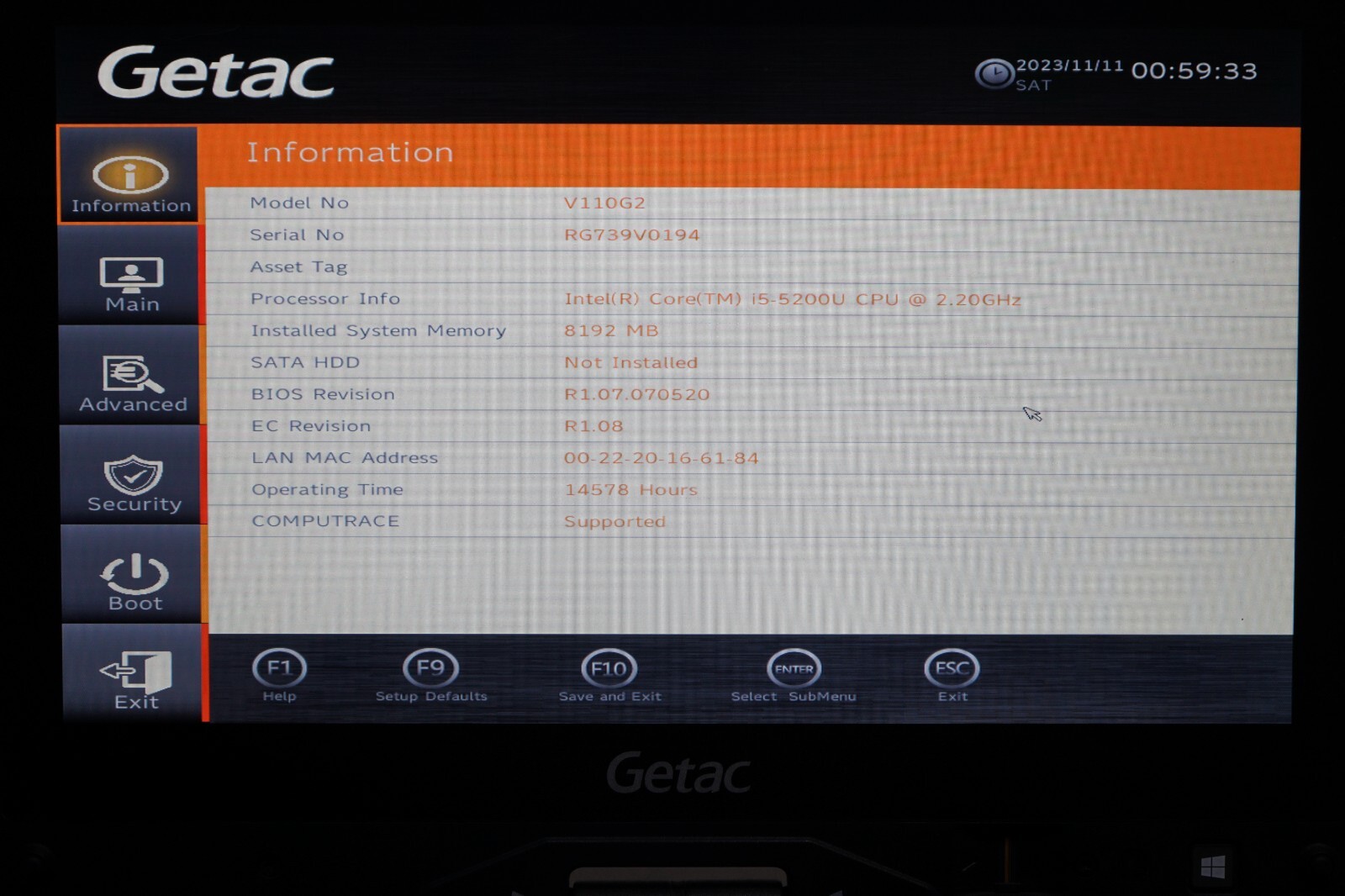 Getac V110 G2 Rugged ToughBook i5-5200U 2.20 GHz 8GB Ram No HD #W3893