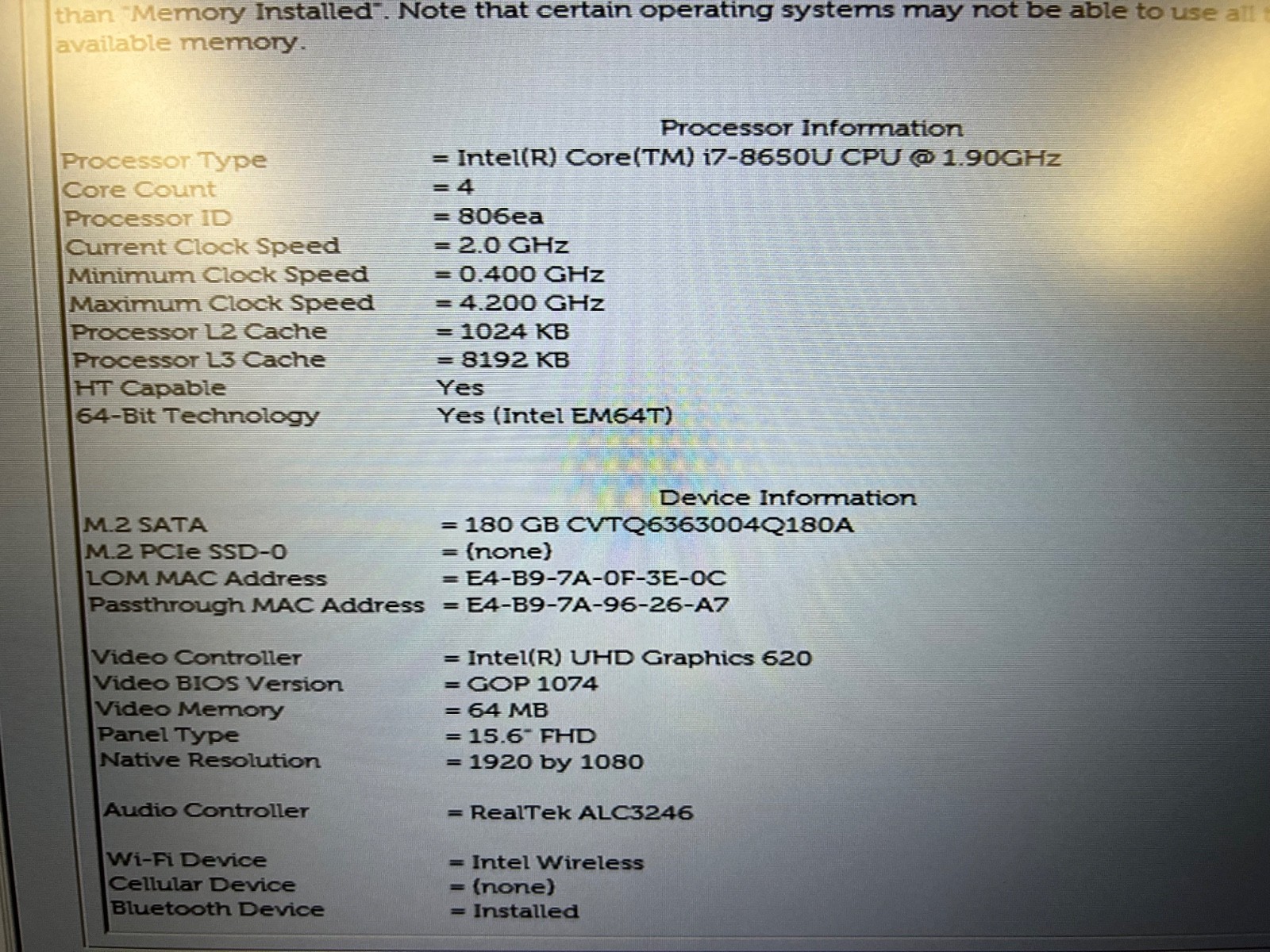 Dell Latitude 5590 15.6″ Laptop i7-8650U @ 1.9GHz 8GB RAM 180GB SSD Win 11Pro