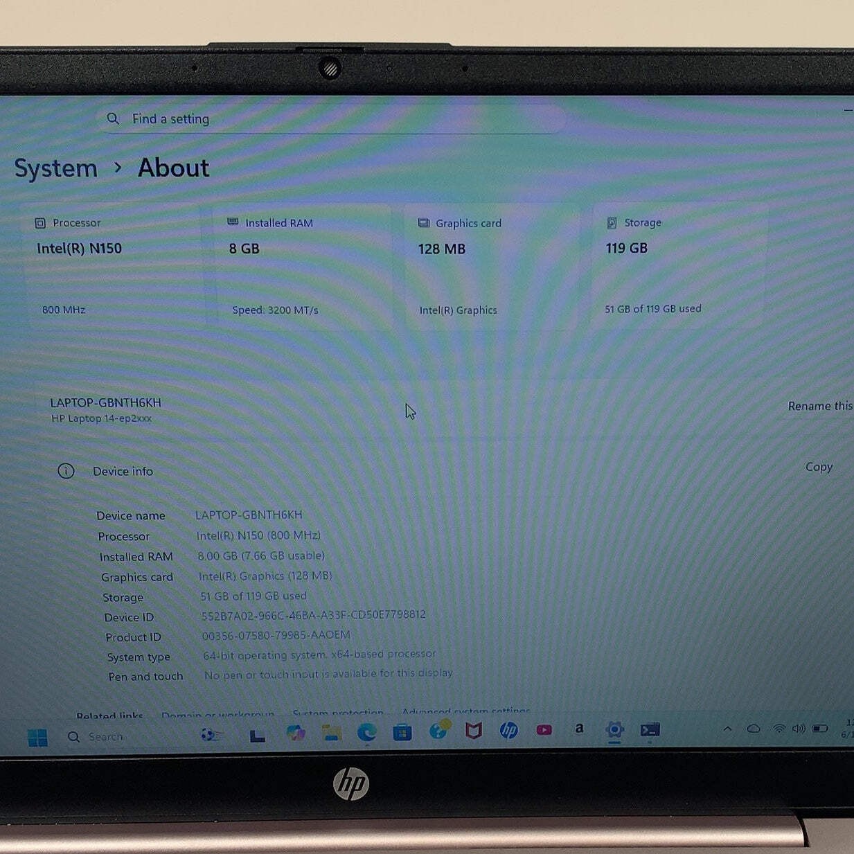 HP Stream 14-EP2011WM N150 800 8GB RAM 128GB