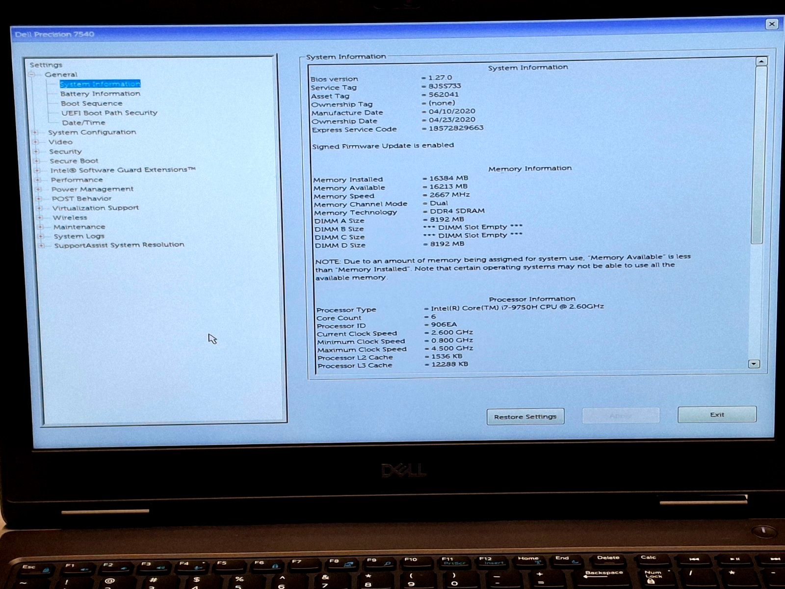 Dell Precision 7540 15.6″ Laptop Core i7-9750H 16GB RAM 256GB SSD Webcam Wifi