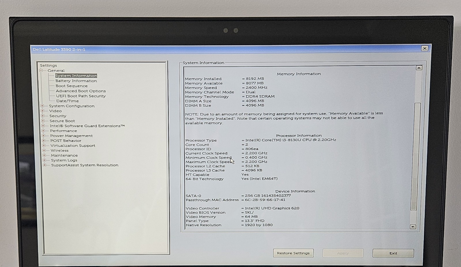 Dell Latitude 3390 2-in-1 Core i3-8130U 2.2Ghz 8GB RAM 256GB SSD Win 11 Pro
