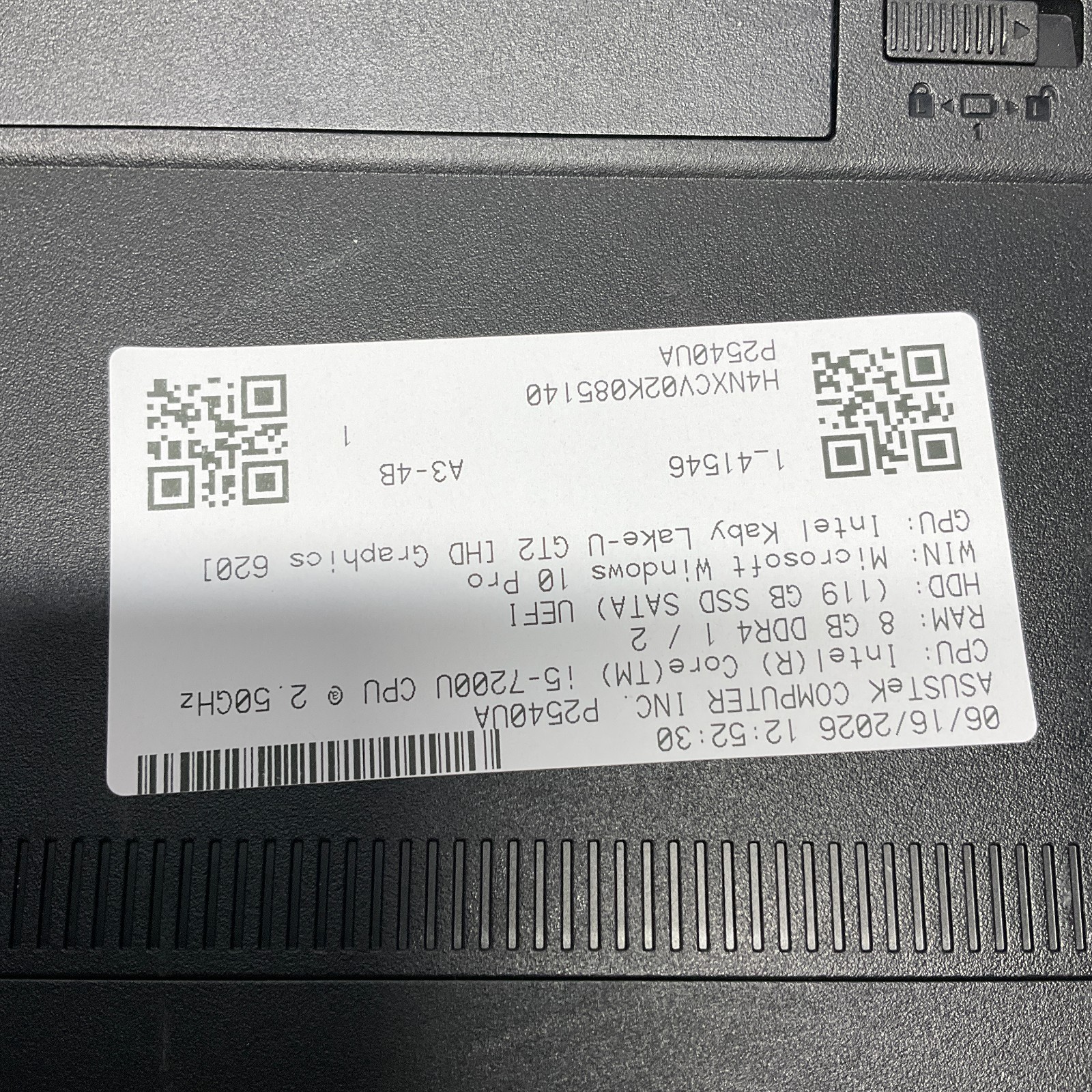 ASUS PRO P2540UA | INTEL CORE I5-7200U 128GB SSD 8GB Windows 10 Pro Laptop
