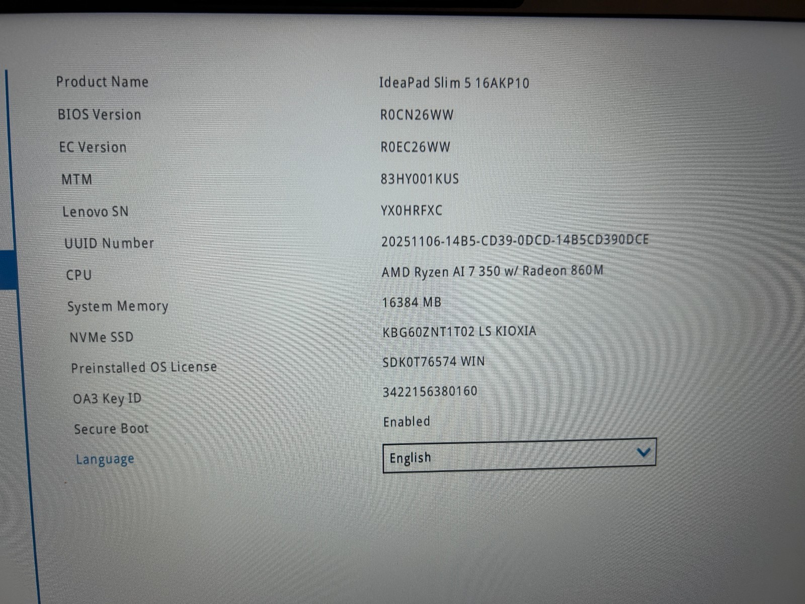 LENOVO IdeaPad Slim 5 16AKP10, AMD Ryzen AI 7 350, 16 GB RAM, 1 TB NVMe SSD