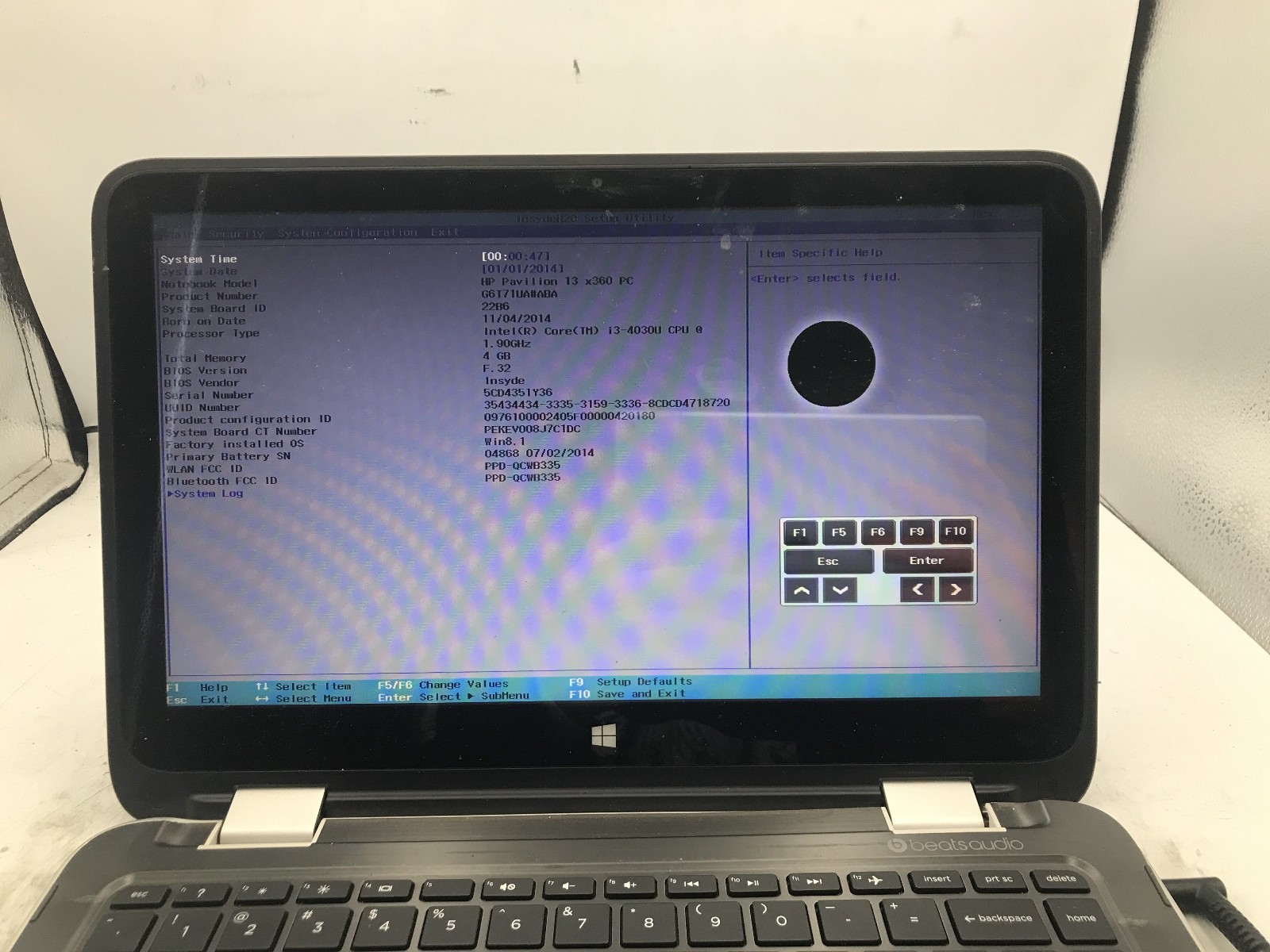 HP 13 A010DX – BOOTS TO BIOS – INTEL I3 4030U – 4GB RAM – NO OS – READ DESC – BB