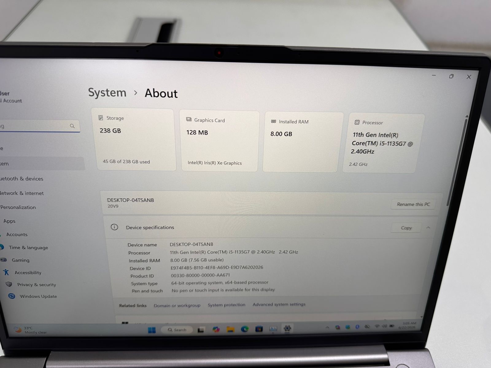 Lenovo ThinkBook 13s G2 ITL i5-1135G7 8GB RAM 256GB SSD 13.3″ WQXGA 2.5K
