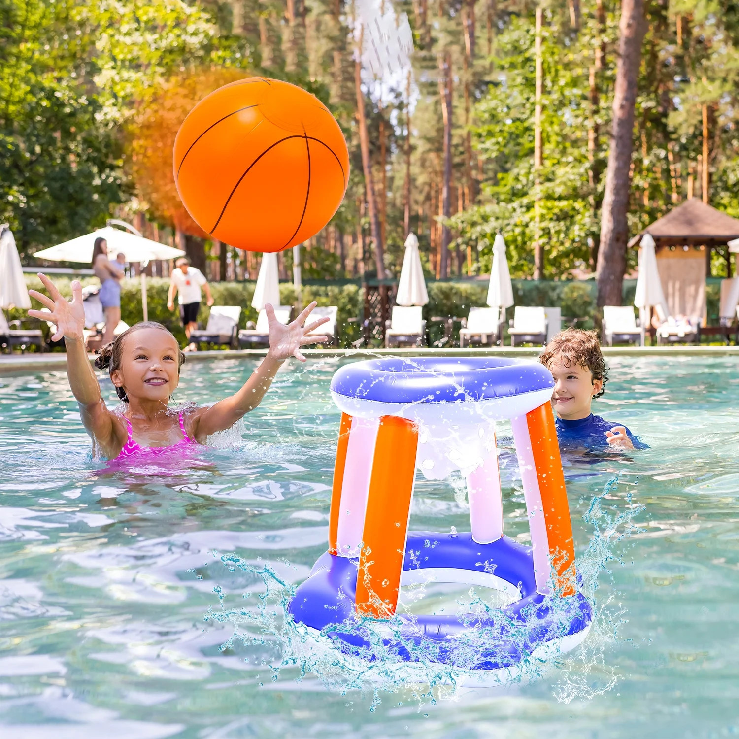 Inflatable Pool Toys, 2-In-1 Swimming Pool Basketball & Volleyball Sets, Floatin