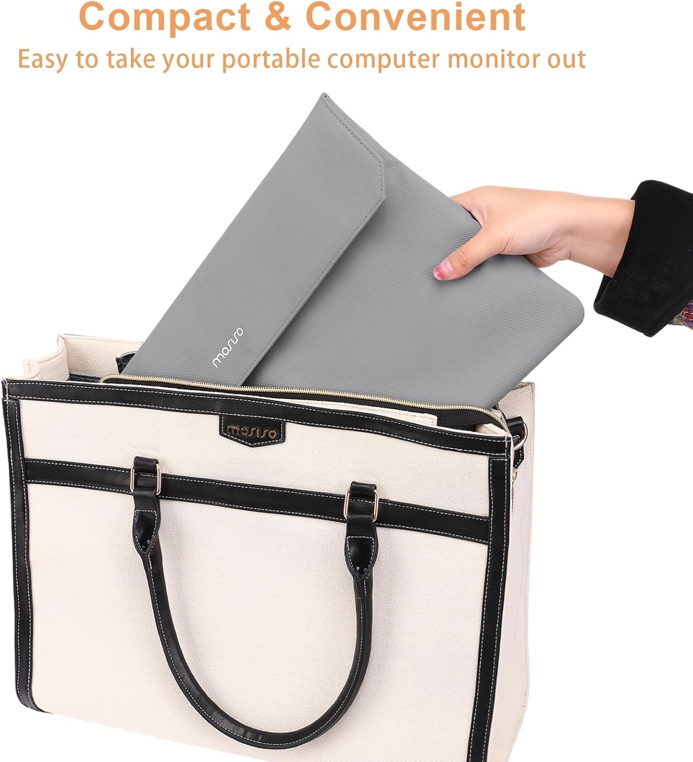 Gray PU Leather Sleeve Case for 15.6-16.1 inch Portable Monitor with Front Pocke