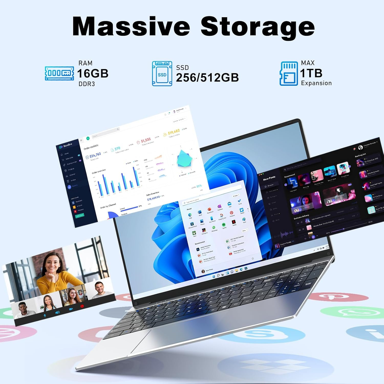 Laptop Computer, Win 11 Pro Lap Top, 15.6 Inch Laptop PC 2026, 16GB RAM 256GB SS