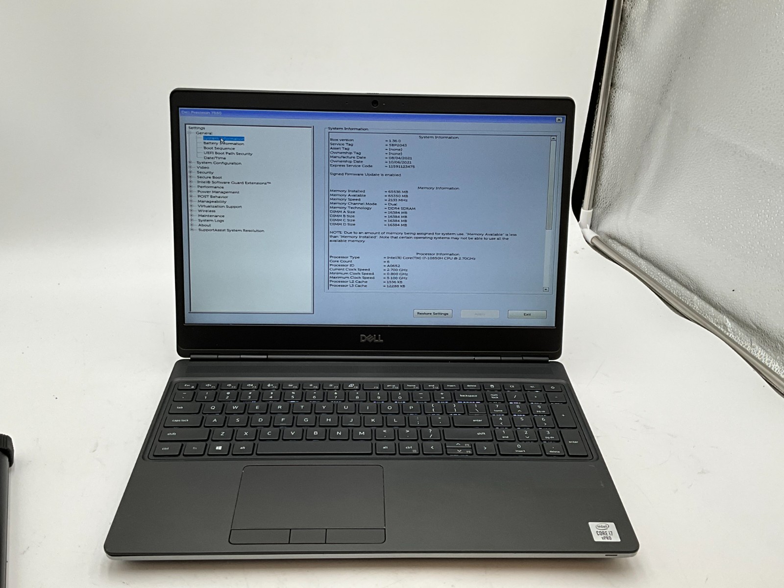 DELL Precision 7550 i7-10850H 2.70gh 64gb 1TB T2000 15.6″ LAPTOP 5BP2043
