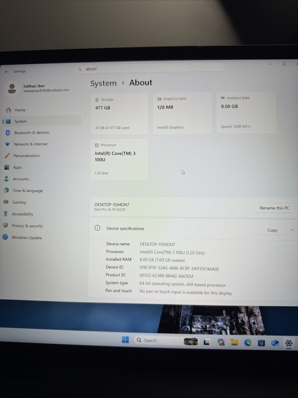 Dell Pro 16 Laptop 8GB Ram 400 GB SSD Windows 11 Pro